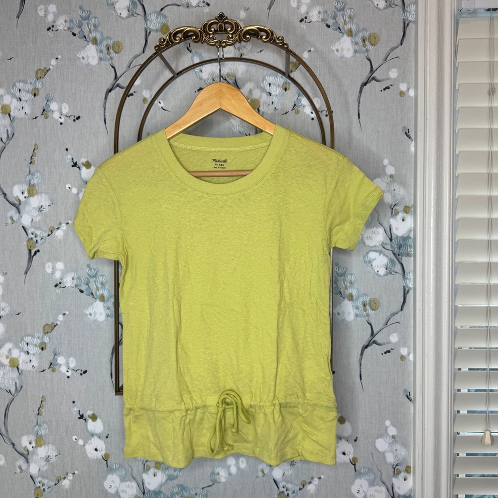 Madewell Crisp Pear Green Cotton Drawstring Cinch Waist Tee Shirt XXS NEW